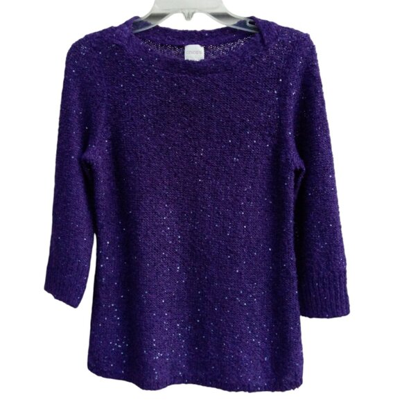 Chico's purple sparkly sequin purple sweater Chico's sz 0, Size S/4 - Picture 1 of 13